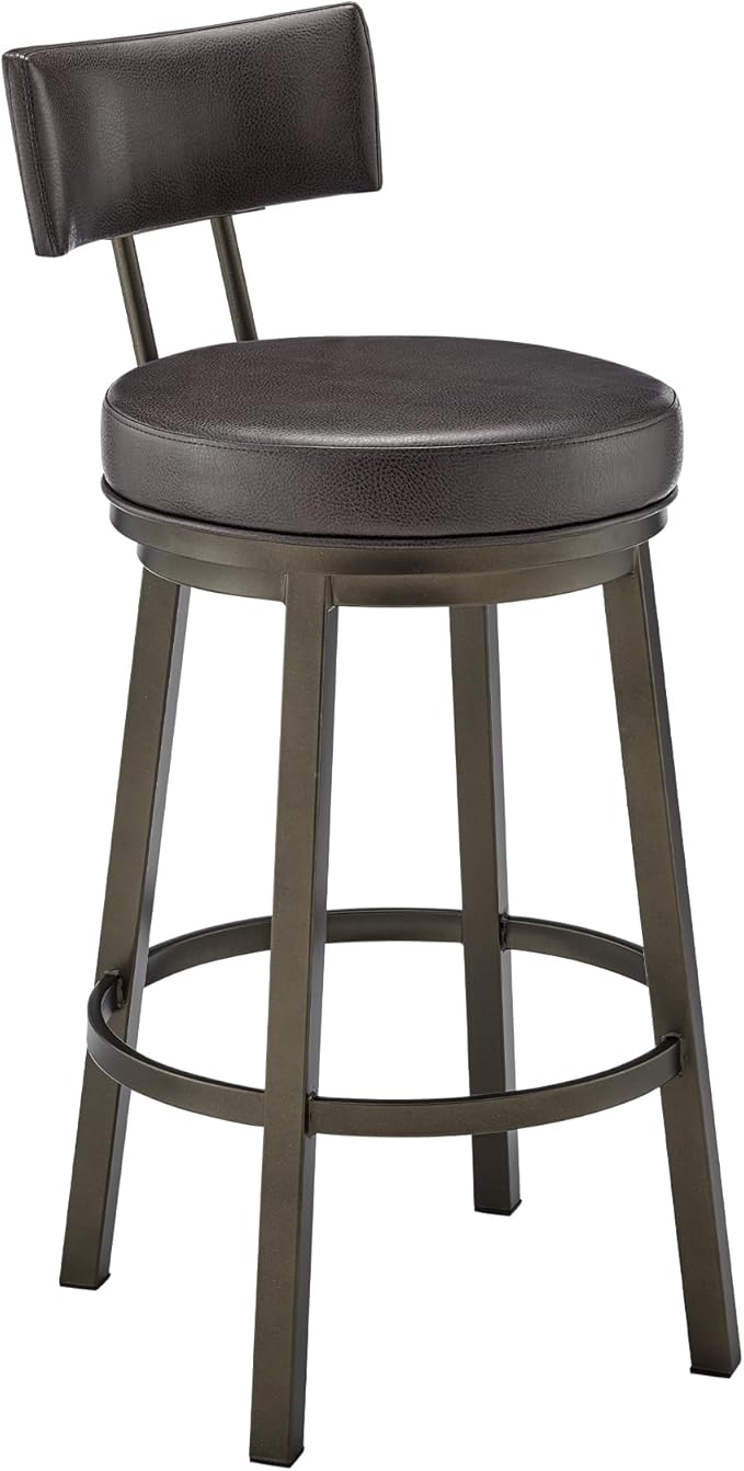 Armen Living Dalza Swivel Counter or Bar Stool in Mocha Finish with Brown Faux Leather