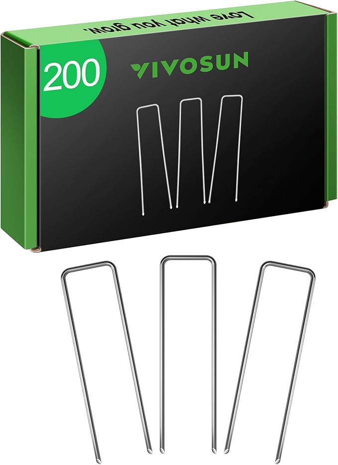 VIVOSUN 6-Inch 200-Pack Garden Stakes, 11-Gauge Galvanized Steel U-Shaped Staples for Landscape Fabric, Ground Cover, Soaker Hose, Irrigation Tubing, and Fence Securing