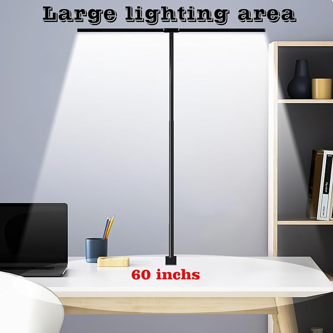 LED Desk Lamp for Home Office, Eye Caring Architect Desk Light with Clamp,50 Lighting Models,Remote and Touch Control,24W 2000LM,Memory Function and Timer for Study, Reading,Workbench Black