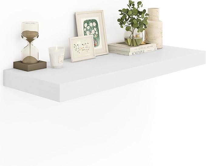 Heimlove White Bathroom Shelves Floating Shelves for Wall Shelf Over Toilet Long Wall Mounted Modern Farmhouse,48 x 12 Shelves with Invisible Brackets for Living Room, Kitchen, Bedroom
