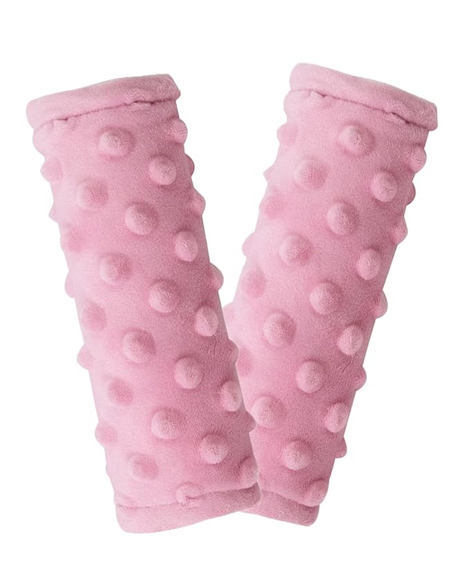 Car Seat Belt Covers 2 Pack for Baby Kids, Soft Reversible Car Seat Shoulder Strap Pads, Seatbelt Cushion, Neck Strap Covers for Stroller, Carrier, Pushchair -Dots, Pink