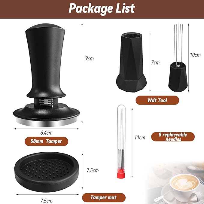 58mm Espresso Tamper, Espresso Accessories, Coffee Tamper with Espresso Distribution Tool, Wdt Tool Espresso, Espresso Tamper with Silicone Mat, Stainless Steel Base Tamper for Espresso Coffee Machine