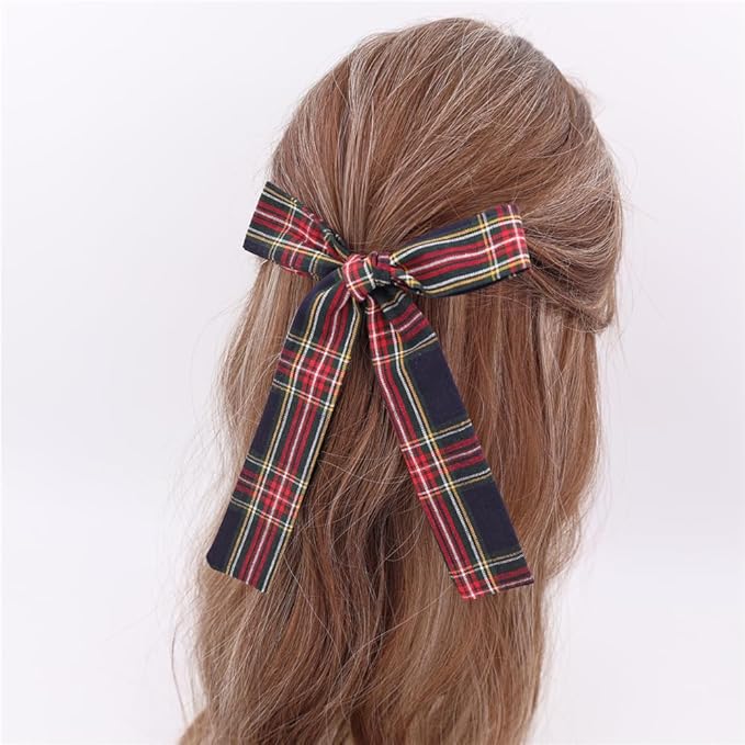 Sugarmelon Set of 6 Tartan Bow Hair Clips for Baby Girl and Mom Women Plaid Headbands Scrunchies Scottish Tartan Hair Bows for School Girls (Tartan Black 6 pcs)