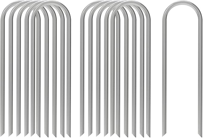 AAGUT 100x Metal Garden Stakes Tent Drip Line Irrigation Stakes,12 Inch Round Top Yard Chicken Wire Staples,Soaker Hose Tubing Spikes Landscape Fabric Staples, Sod Fence Lawn Ground Weed Barrier Pins