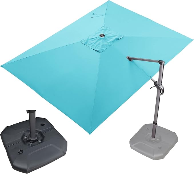 PURPLE LEAF 9' X 11.5' Patio Umbrella with Base Outdoor Cantilever Rectangle Umbrella Offset Umbrella with 360-degree Rotation for Garden Deck Pool Patio, Turquoise Blue