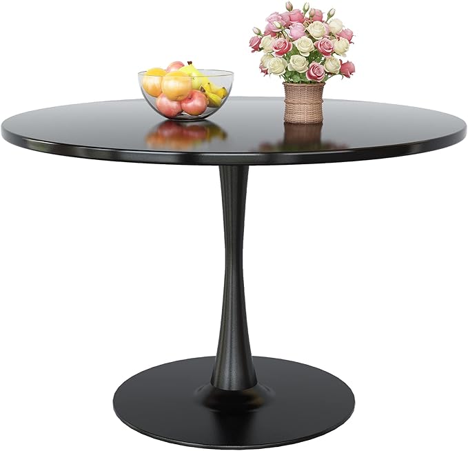 DKLGG Black Round Dining Table, 42.1" Tulip Table Kitchen Dining Table 4-6 People with MDF Top & Pedestal Base, Mid-Century End Leisure Coffee Office Living Room Table
