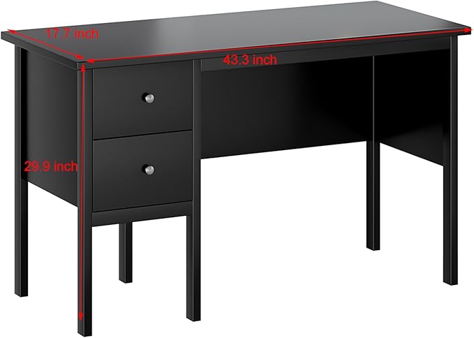 BHG Computer Desk with Drawers,Modern White Home Office Desk with Storage Filing Cabinet, Vanity Desk Makeup Dressing Table for Bedroom,Small Writing Table PC Desks for Study (Black, 43.3")