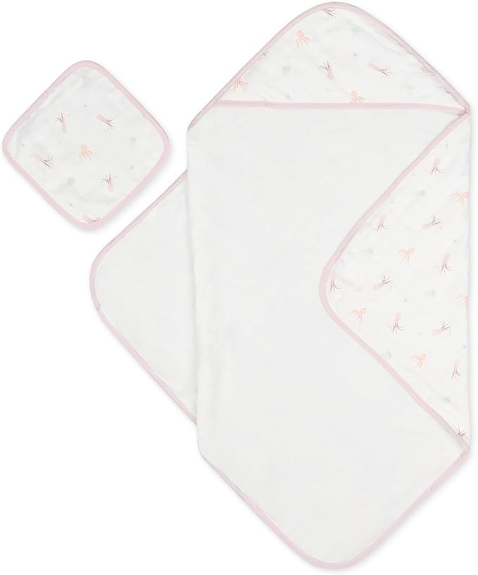 Bamboo Viscose Baby Hooded Towel & Washcloth Set for Babies and Toddlers, Soft & Absorbent, 70% Viscose from Bamboo, 30% Cotton Muslin - Imported (Octopus)