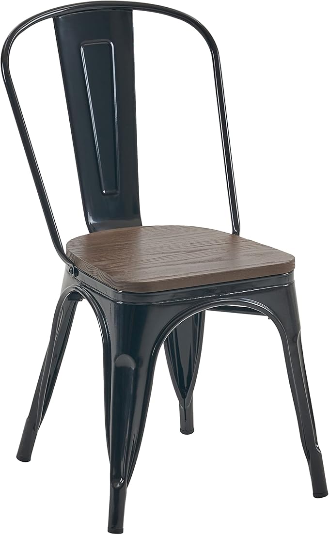 Nazhura Metal Dining Chair Farmhouse Tolix Style for Kitchen Dining Room Café Restaurant Bistro Patio, 18 Inch, Stackable, Waterproof Indoor/Outdoor (Sets of 4) (Black with Wood Padding)