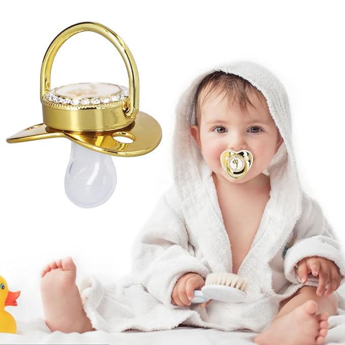 Personalized Golden Letter Baby Pacifier with Clips, Anti-Dust Cover, Letter for Newborn Photography, Baby Shower