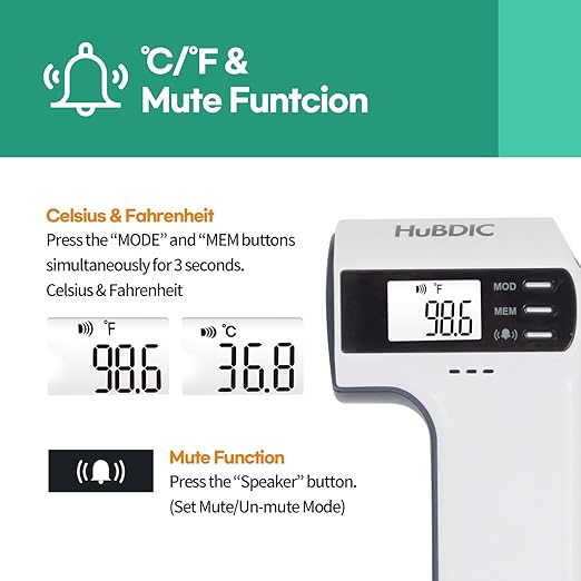 HubiBaby Forehead Thermometer for Adults and Kids, Digital Infrared Thermometer for Baby, Touchless Thermometer with 3 Color Fever Alarm, Fast Reading, Mini Hygrometer Combo (Black)