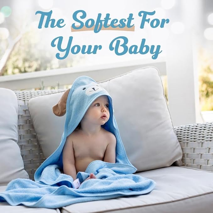 Baby Towels with Hood - Soft, Absorbent Viscose Made of Bamboo, Extra Large 35 x 35 Inches, for Newborns, Infants, Boys and Girls, Blue