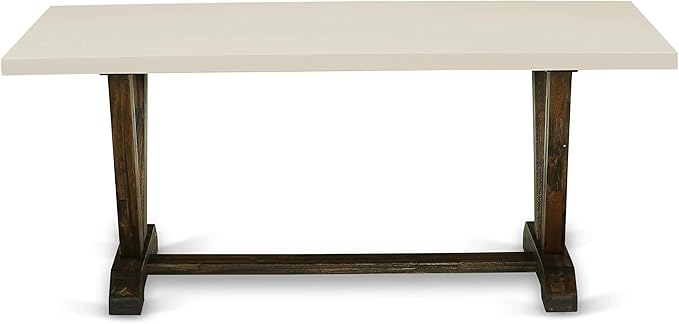 East West Furniture V727FL716-9 9 Piece Modern Dining Table Set Includes a Rectangle Wooden Table with V-Legs and 8 Dark Khaki Linen Fabric Parsons Dining Chairs, 40x72 Inch, Multi-Color