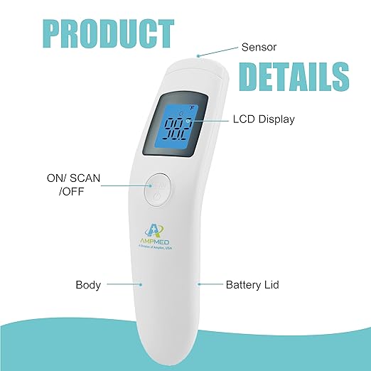 Amplim Non-Contact Forehead Thermometer for Kids and Adults - Touchless Digital Fever Thermometer with Temporal Head Function - No-Touch Baby Thermometer for Accurate Temperature Reading