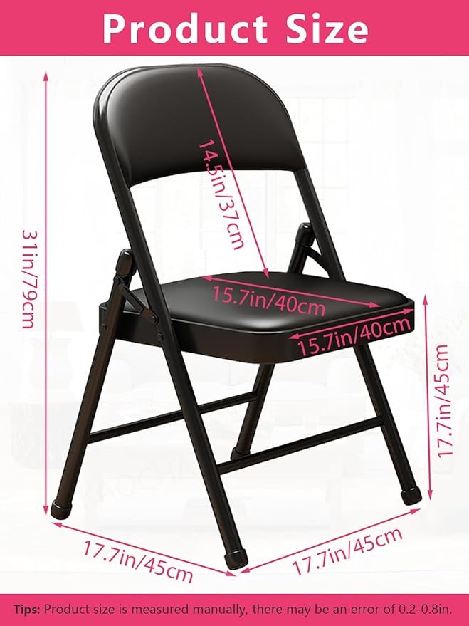 1 Pack Bulk Folding Chairs with Padded Cushion, Single Black Steel Metal Frame Foldable Chair for Indoor and Outdoor, Portable Stackable Commercial Seat for Bedroom Patio Party Event