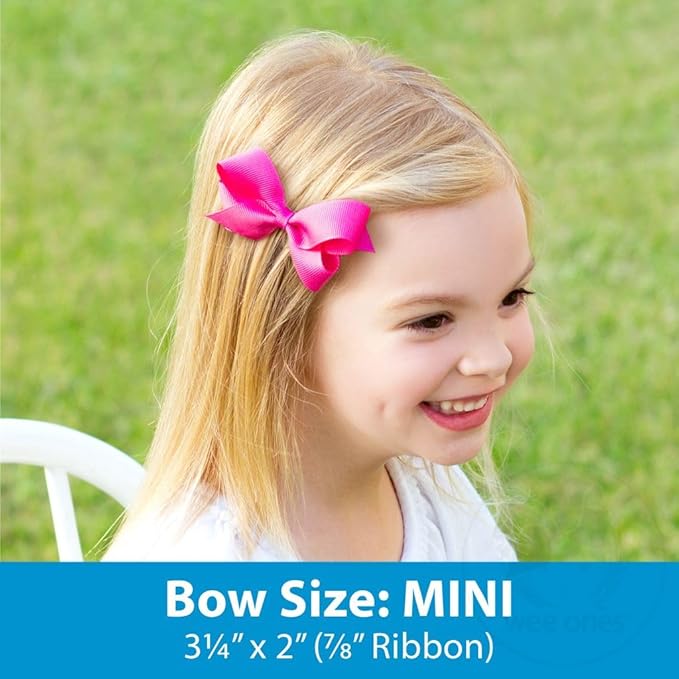 Wee Ones Girls 2 Pack Grosgrain Hair Bows with Plain Wrap Centre on a Wee Stay No Slip Clip, Mini, Millenium Blue