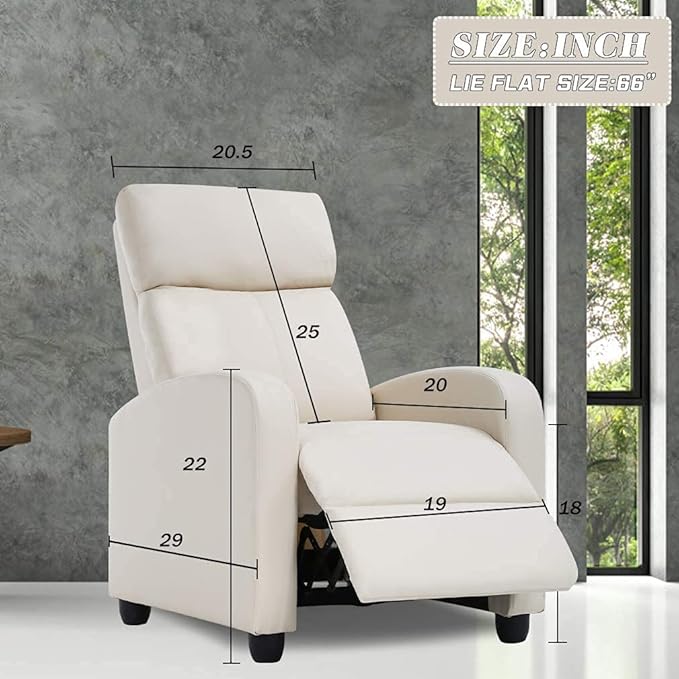 BestMassage | Recliner Chair | with 2 Point Massage Function | Textile Beige | with Lumbar Support, Adjustable Push Back, Footrest & Padded Seat | Easy Assembly | for Living Room, Home Theatre
