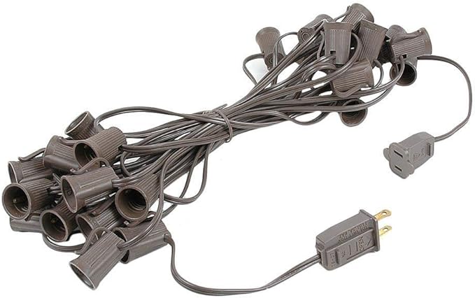 Novelty Lights C9 Yellow Christmas String Light Set - Outdoor Christmas Light String - Hanging Christmas Lights - Roofline Light String - Outdoor Patio String Lights - Brown Wire - 25 Foot