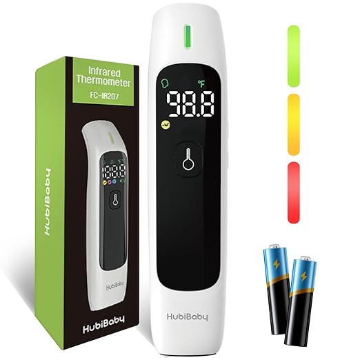 HubiBaby No-Touch Infrared Thermometer for Adults, Accurate Digital Forehead Thermometer, Large LED Display, Fever Alarm, 2 in 1 Forehead & Object Thermometer