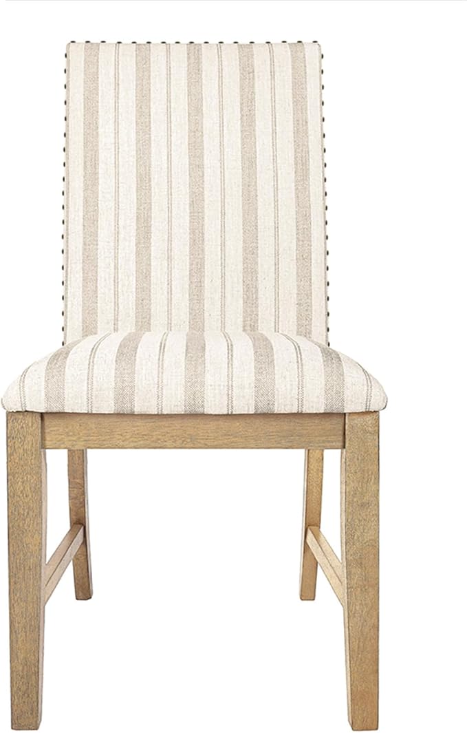 HomePop Upholstered Wood Apron Dining Chair - Taupe Stripe (Set of 2)