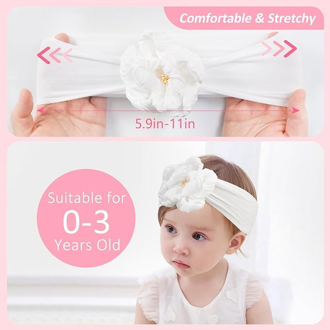 Baby Girls Nylon Headband and Bow Big Flower Headbands Fashion Hair Accessories for Newborns Infants Beige