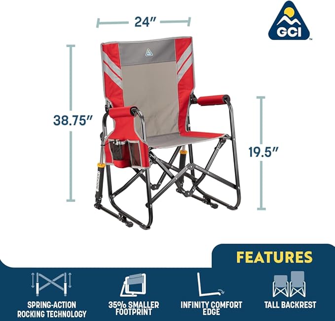 GCI Outdoor Stowaway Rocker - Varsity Red/Gray