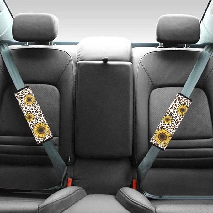 Sunflower Leopard Car Seat Belt Strap Shoulder Pad,Car Seat Belt Cover Pad Universal Fit Suitable for Shoulder Bag, Laptop Computer Bags