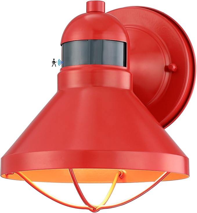 LONEDRUID Motion Sensor Outdoor LED Wall Sconce Dusk to Dawn Exterior Barn Lighting Fixtures Red Outside Porch Light Waterproof Farmhouse Wall Mount Lamp for House Garage Entryway