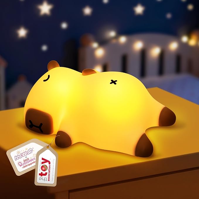 Mewaii Snoring Sound Capybara Night Light for Kids -Silicone Breathing Capybara Gifts Lamp with 3-Level Dimming, Cute Light Rechargeable Cuddly Bedtime Companion for Nursery, Baby Toys& Room Decor