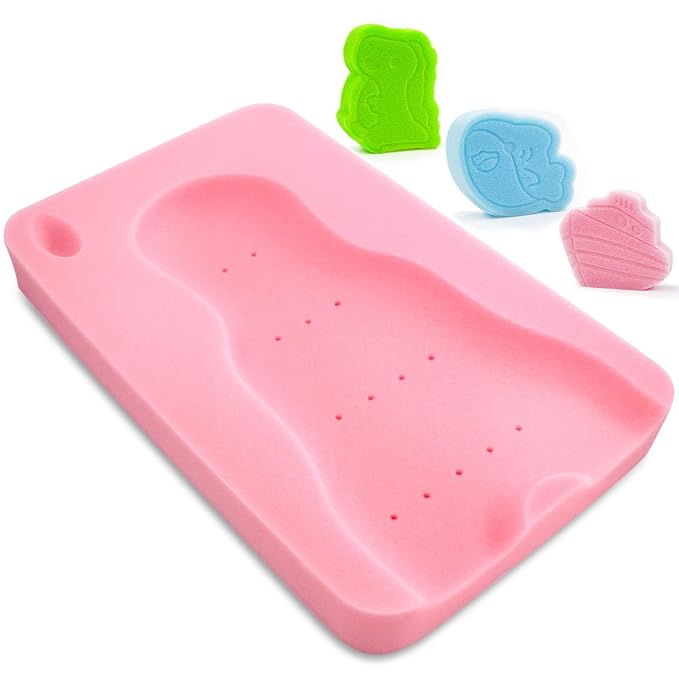 Baby Bath Sponge Soft Infant Bath Mat Newborn Cushion Odor Free (Pink)