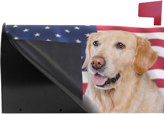 ALAZA Golden Retriever and American Flag Magnetic Mailbox Cover MailWraps Garden Yard Home Decor for Outside Oversized-25.5" x20.8"