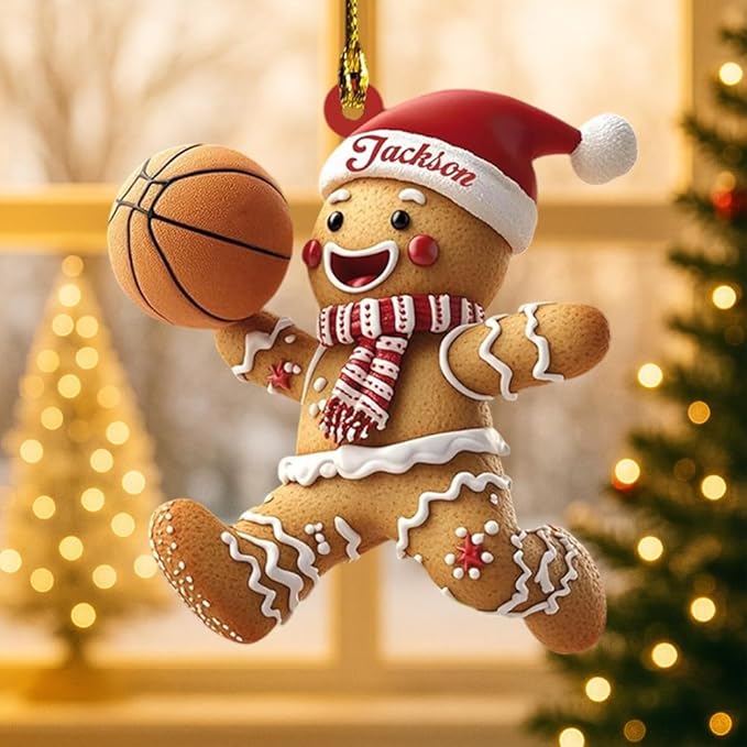 Custom Basketball Christmas Ornaments 2025, Custom Name Basketball Acrylic Christmas Tree Decorations, 2D Flat Baller Ornaments for Tree 06