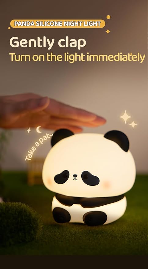 ATSUI Cute Panda Night Light, LED Squishy Novelty Animal Night Lamp, Food Grade Silicone, 3 Level Dimmable Rechargeable Nursery Nightlight for Breastfeeding Toddler Baby Kids, Cute Gifts for Kids