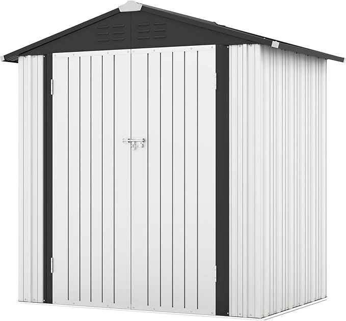 Patiowell 6x4 FT Outdoor Storage Shed, Garden Tool Storage Shed with Sloping Roof and Double Lockable Door, Outdoor Shed for Garden Backyard Patio Lawn,White