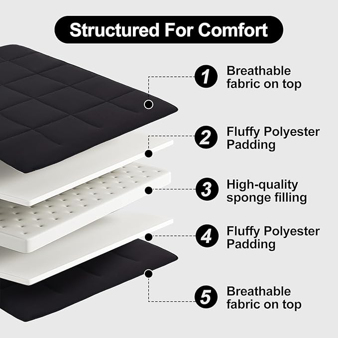 Tiita Memory Foam Mattress Topper Twin Size, 4" Thicken Futon Mattress with Storage Bag and 2 Straps, Portable Roll Up Travel Car Camping Mattress Floor Sleeping Pad, Black