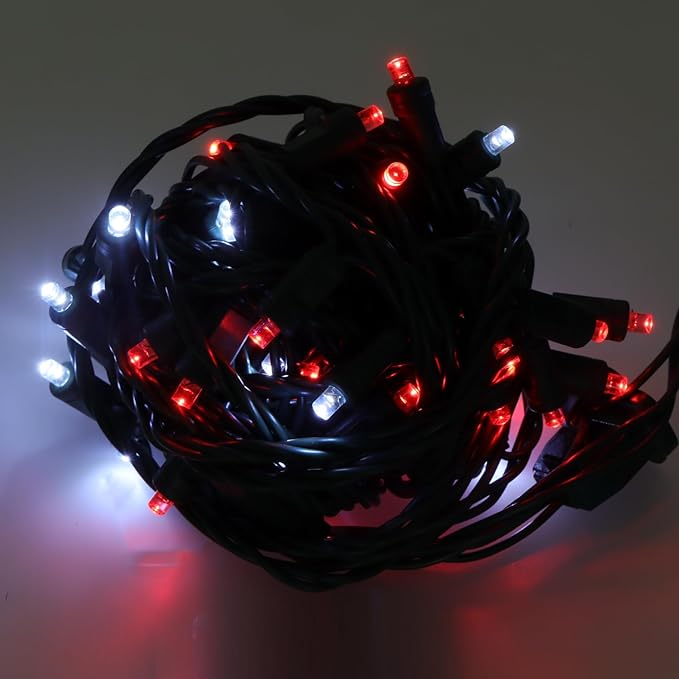 50 LED 5MM Red and Cool White Christmas Lights, 17FT Indoor/Outdoor String Light, Mini Lights for Garden, Patio, Christmas Trees - Green Wire, Commercial Grade, UL Listed