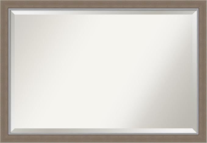 Amanti Art Brown Wall Mirror 27x39 Eva Brown Narrow Rectangle Bathroom Mirror for Wall Decor Living Room, Large Country Rustic Frame, Hangs Horizonally and Vertically, Bathroom Decor, Beveled Edge