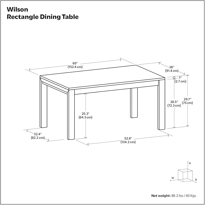 SIMPLIHOME Wilson Dining Table, Solid Wood Oak Veneer, 60 x 36 inches, Transitional-Style Rectangular Kitchen Table for up to 6 People
