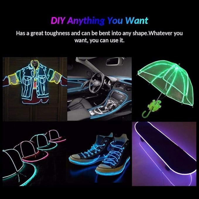 Searik LED Neon Light 16.4ft/5m, Portable Hot Pink EL Wire Glowing Rope Lights LED Strips String Light with Battery Controller for Halloween Decorations Party Favor Festival Car DIY Clothes Decor