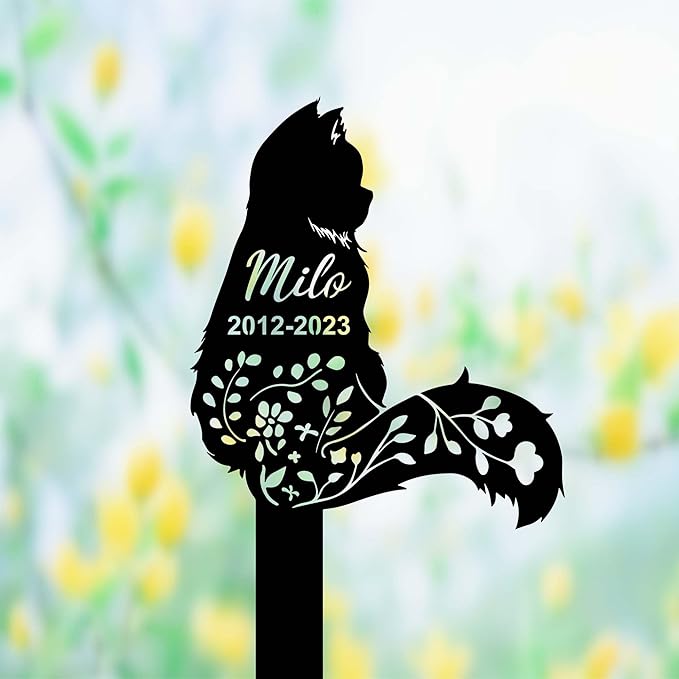 Custom Fluffy Cat Memorial Sign - Metal Grave Marker - Personalized Cat Name Remembrance Yard Stake