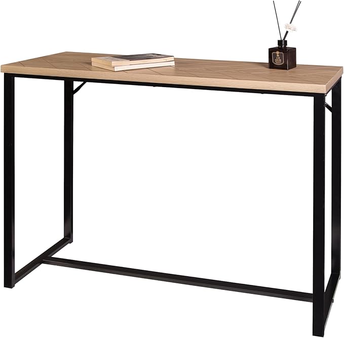 AC Pacific Bali Coastal Modern Narrow Console Table for Entryway, Hallway Decor, and Small Spaces, Compact Living Room Furniture with Natural Wood Top and Black Metal Legs, 39" Long