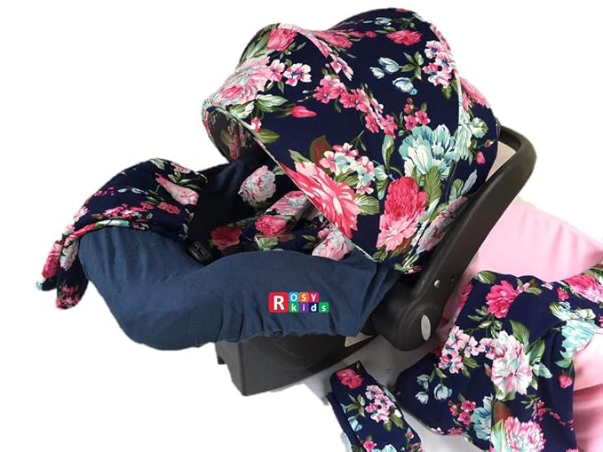 9pc Ultimate Set of Infant Car Seat Cover Canopy Headrest Blanket Hat Nursing Scarf, 25JE06