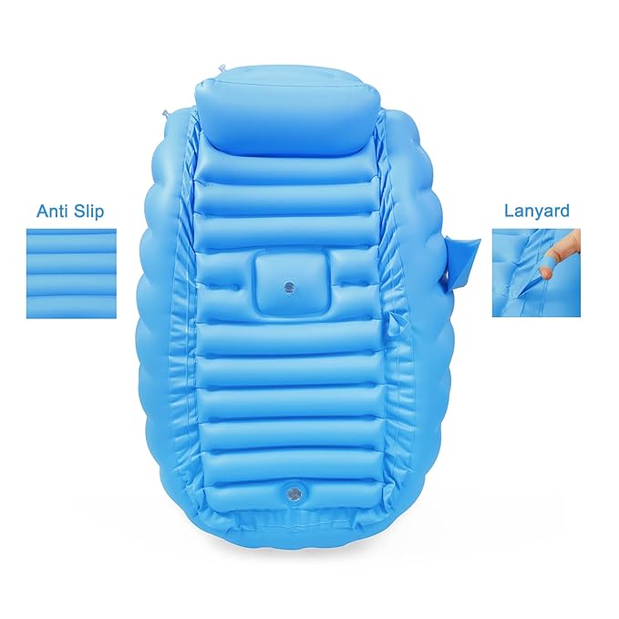 PandaEar Baby Inflatable Bathtub, Portable Travel Baby Infant Bath Tub Toddler Bathtub with Air Pump, Foldable Non-Slip Shower Basin Mini Air Swimming Pool for Newborn (Blue)