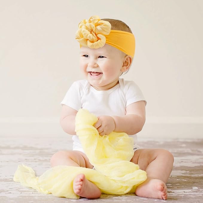 Baby Girls Nylon Headband and Bow Big Flower Headbands Fashion Hair Accessories for Newborns Infants Beige