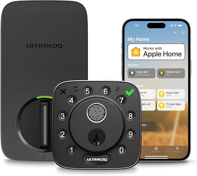 ULTRALOQ Bolt Fingerprint Smart Lock with Door Sensor, Built-in WiFi, Works with Apple Home, Alexa, Google, SmartThings, Keyless Entry Deadbolt with App, Code, Remote Control, Auto-Lock, BHMA Cert.