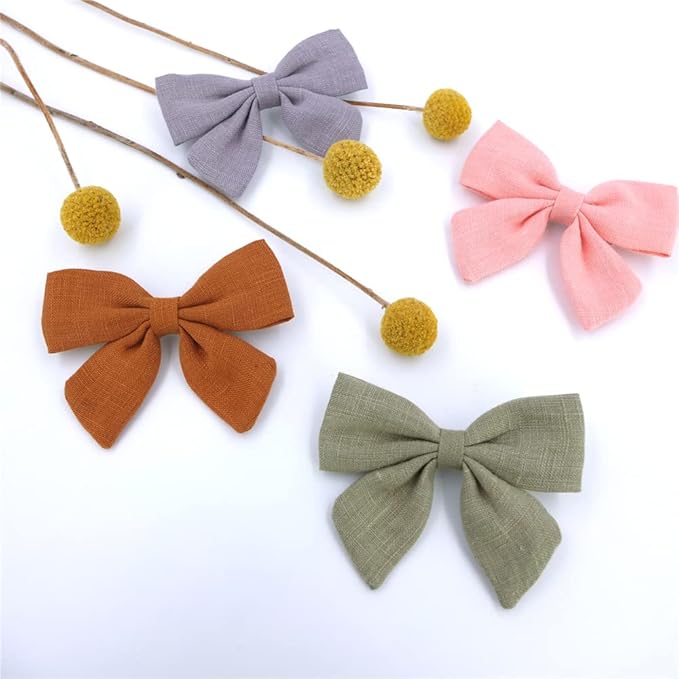 12 PCS Linen Bow Hair Clips for Baby Girls Hair Bows Alligator Clips Accessories Infants Toddler Kids Hairgrips (Linen 3.2'' Sailor Bow)