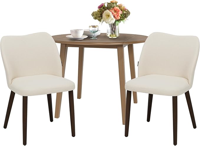 COLAMY 3-Piece Extendable Dining Table Set for 2, 36" Kitchen Round Wood Table with 2 Wooden Dining Room Chairs,Light Brown/Beige