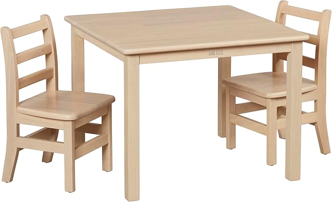 ECR4Kids 30in x 30in Square Hardwood Table and Chair Set, 12in Seat Height, Kids Furniture, Antique White