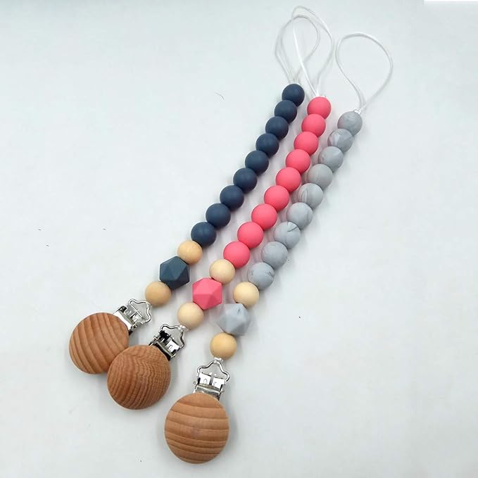 20pcs/lot Metal Wooden Suspender Pacifier Clips Solid Color Dummy Holders Cute Soother Clasps DIY Pacifier Chain Accessories (3.5cm withouthole)