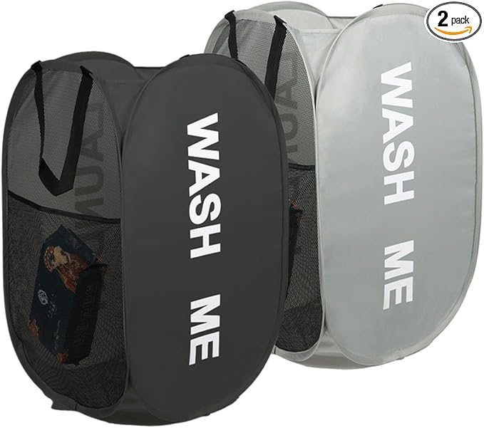 2pcs Pop Up Mesh Laundry Hamper Room Collapsible Storage Bin Lightweight Basket
